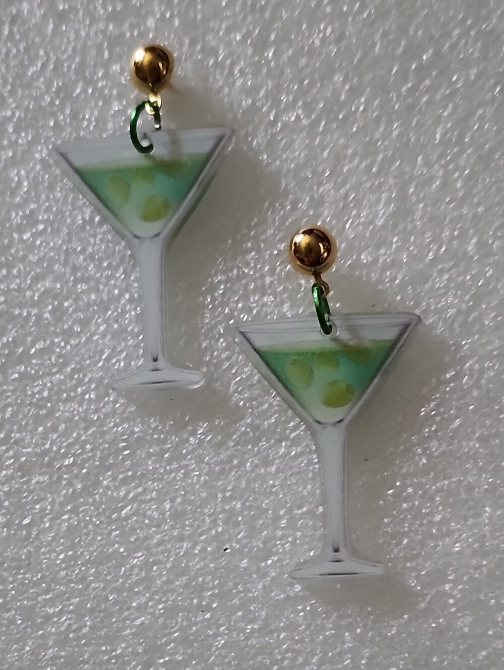 Hand Crafted Green Martini Glass Drop Earrings with Gold Studs
